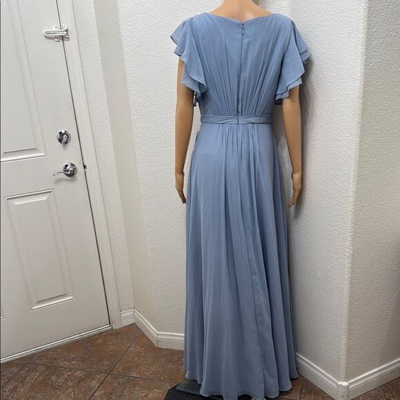 Azazie Blue Dress Maxi Scoop Neck Sheer Flutter Short Sleeve Maxi Dress Wedding - Picture 7 of 17